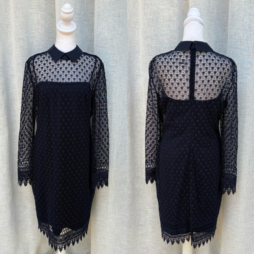 Lauren Ralph Lauren navy blue lace floral under slip long sleeve dress - Picture 1 of 11